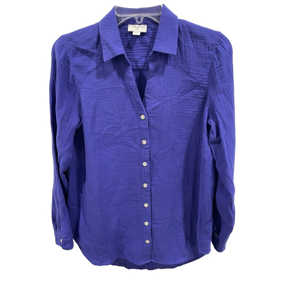 J. Jill Button Front Shirt Purple Women Sz XS Cotton Gauze Long Sleeve SI54